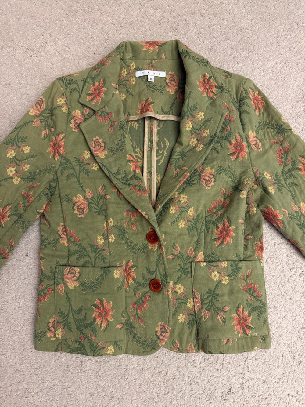 CAbi Embroidered Brocade Green Flora Blazer Jacket #165 - 8